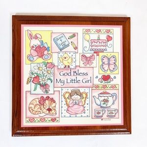 Vintage Wooden Wall Plaque Picture By Rasche “God Bless My Little Girl”